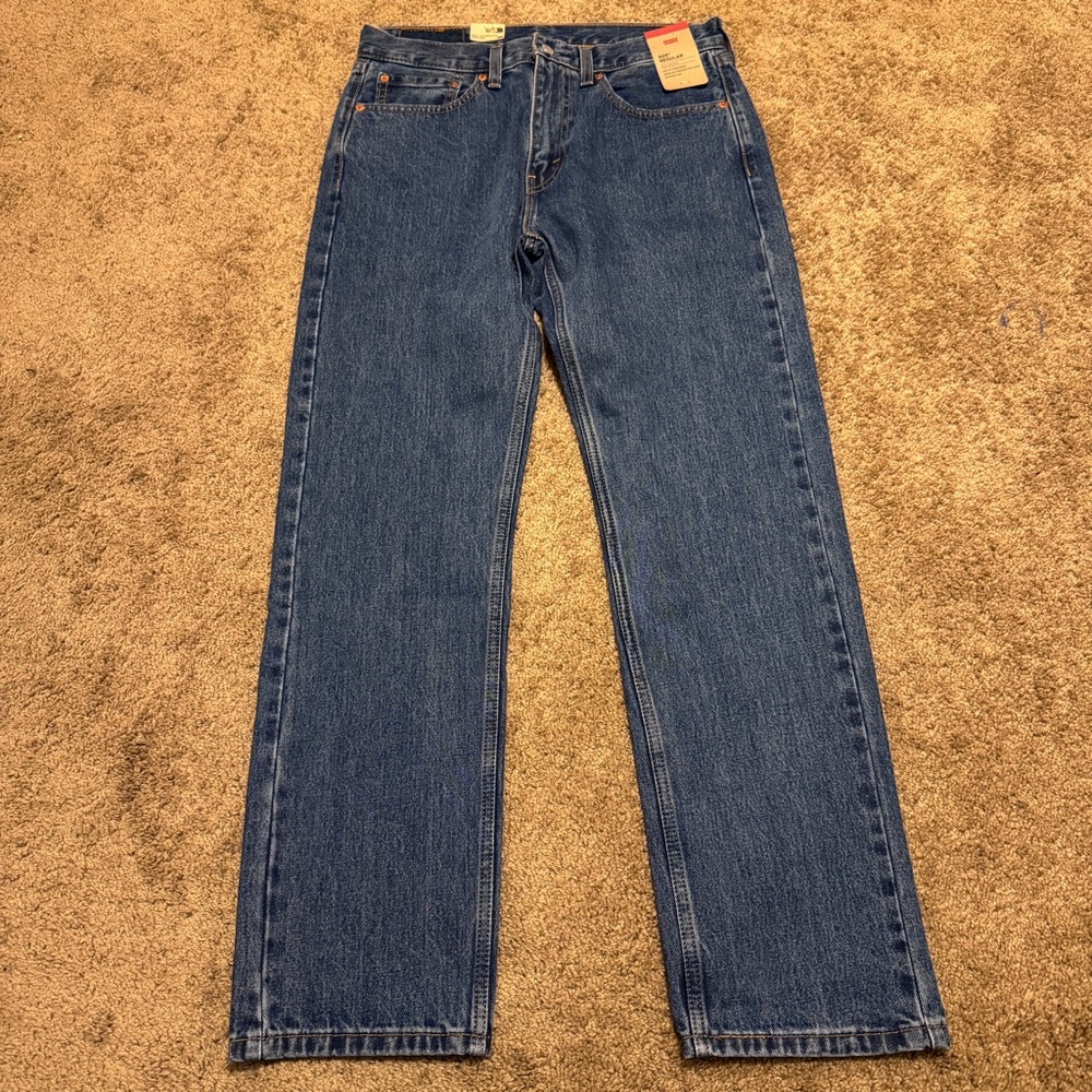 Levis 505 Jeans Mens 32x32 Blue Denim Regular Straight Leg Pockets Logo